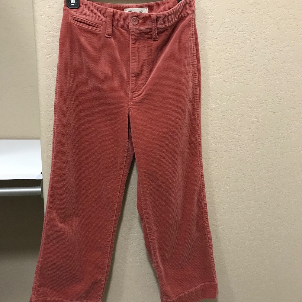 Madewell Slim Emmett Wide-Leg Crop Pants, Corduroy Edition, Coral, Size 23